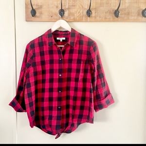 NWT Madewell Buffalo Check Tie-Front Flannel Top